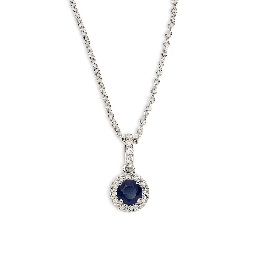 14K White Gold Pendant Necklace with Sapphire and 0.11 CT. T.W. Diamonds