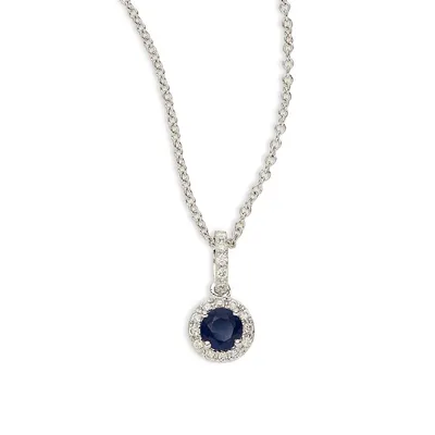 14K White Gold Pendant Necklace with Sapphire and 0.11 CT. T.W. Diamonds