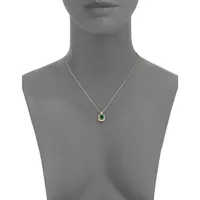 14K Yellow Gold Framed Emerald 0.54 CT. T.W. Diamond Pendant Necklace