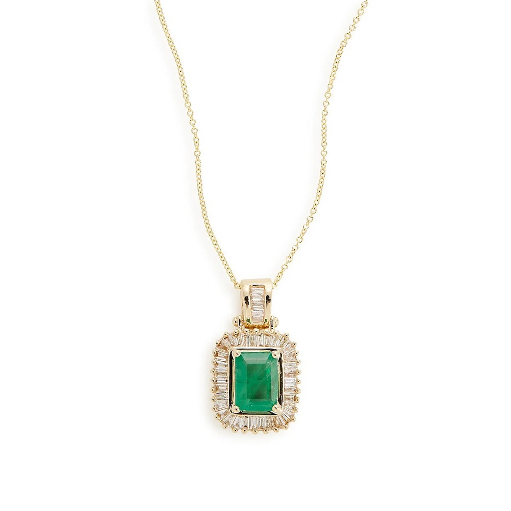 14K Yellow Gold Framed Emerald 0.54 CT. T.W. Diamond Pendant Necklace