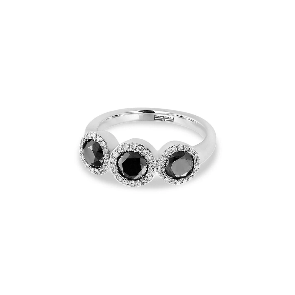 14K White Gold, Black Diamond & White Diamond Ring