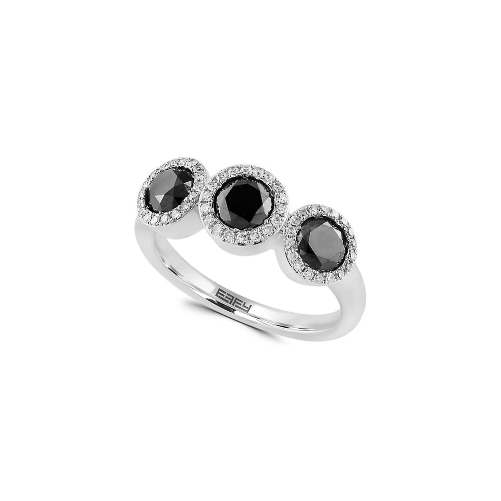 14K White Gold, Black Diamond & White Diamond Ring