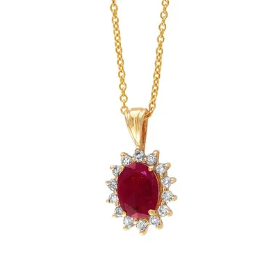 14 Karat Yellow Gold and Ruby Pendant Necklace