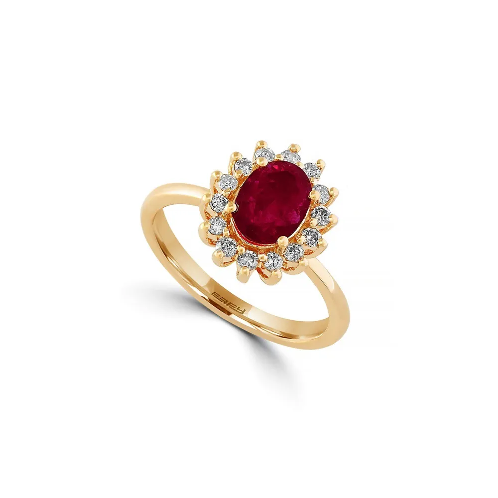 Ruby Diamond and 14K Yellow Gold Oval Ring