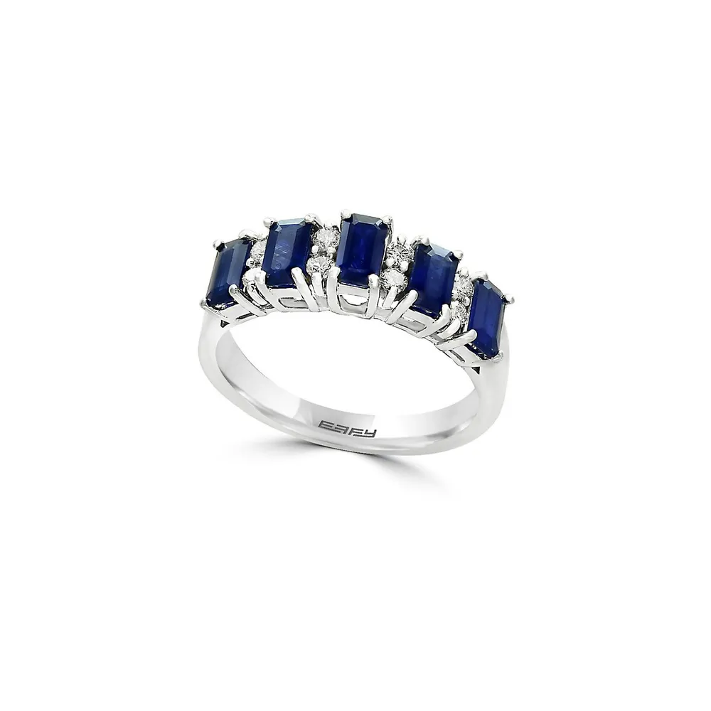 14K White Gold, Diamond and Sapphire Band Ring