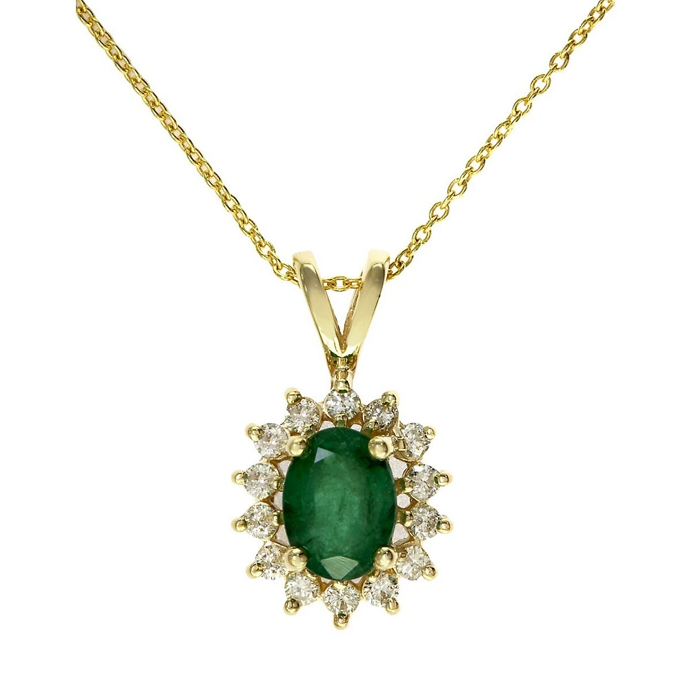 14K Yellow Gold Diamond and Emerald Pendant