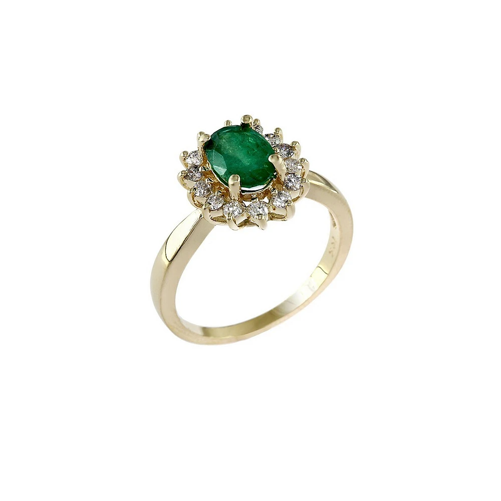 Bague à émeraudes et à diamants en or jaune 14 k