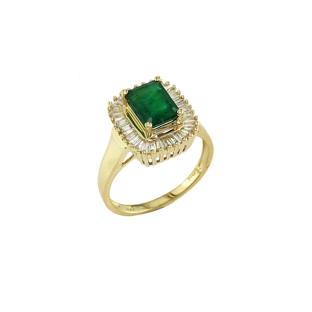 Bague en or jaune 14 ct sertie d'une Émeraude et de diamants 0,50 ct PT