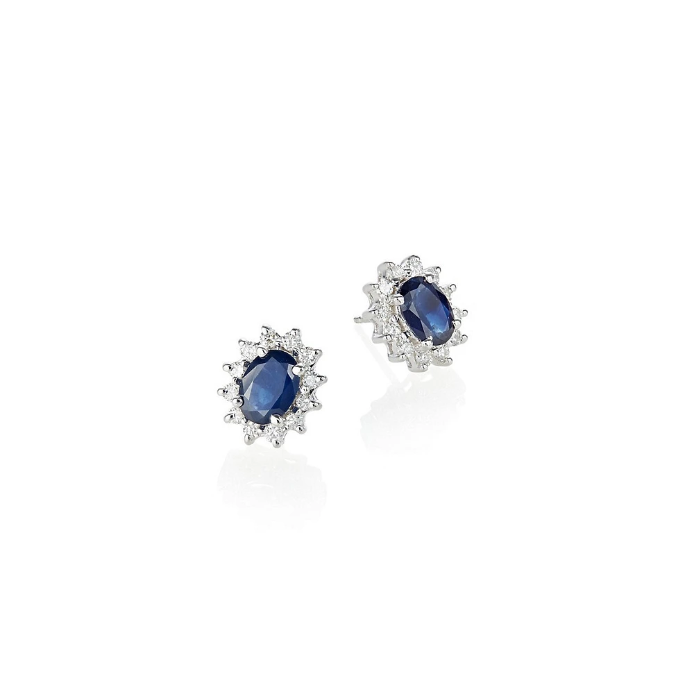 Boutons d'oreilles en or blanc 14 ct avec saphirs et diamants 0,47 ct PT