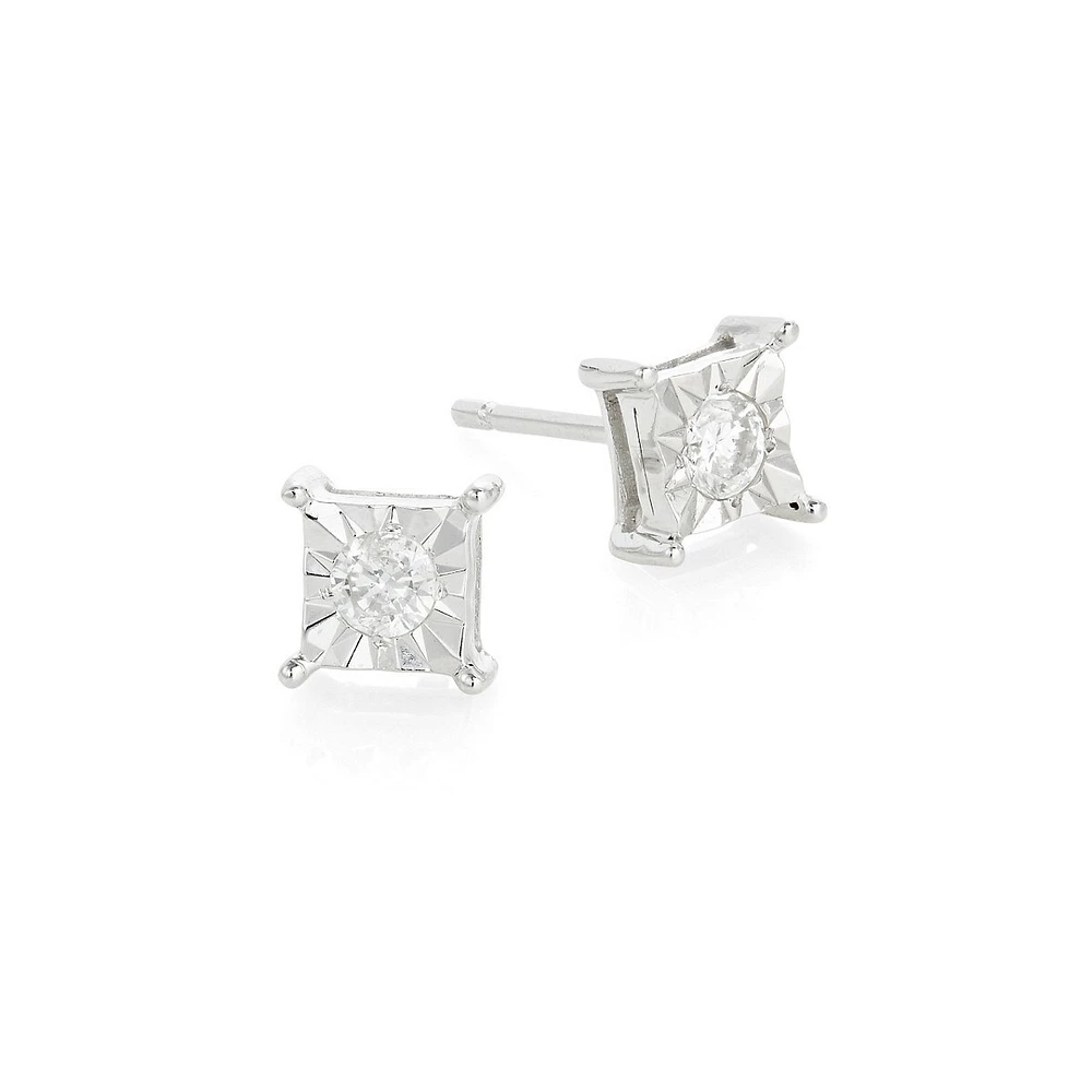 Dormeuses carrées en or blanc 14 K avec diamants d'un poids total de 0,20 ct