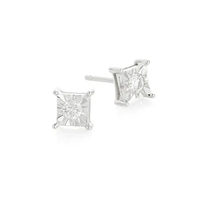 14K White Gold and 0.20 Total Carat Weight Diamond Square Stud Earrings