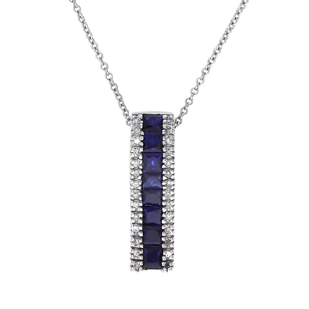 14K White Gold, Sapphire & 0.10 CT. T.W. Diamond Pendant Necklace