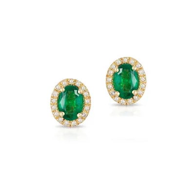 14K Yellow Gold Emerald Earrings with 0.013 CT. T.W. Diamonds