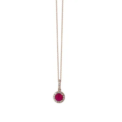 14K Rose Gold Ruby Pendant Necklace with 0.12 CT. T.W. Diamonds