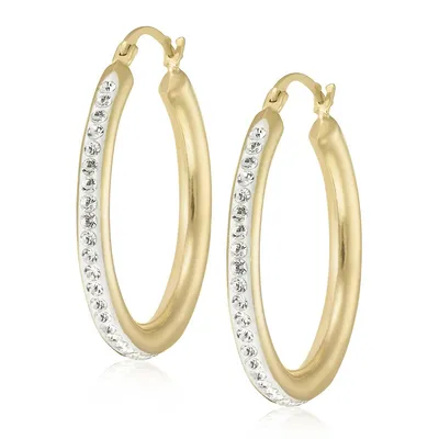 10kt 25mm With Crystal Front Yellow Gold Hoop Earrings