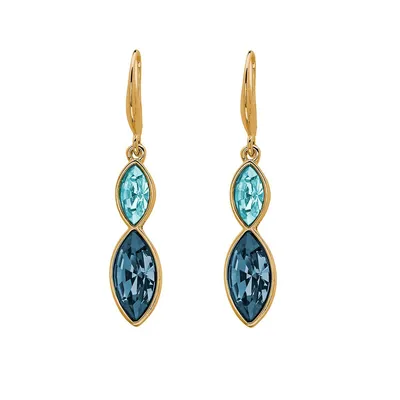 Gold Tone Blue Mix Dual Marquis Drop Earrings With Heritage Precision Cut Crystals