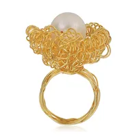 Sterling Silver 14k Yellow Gold Plating With Freshwater Pearl Nature Inspired Ring