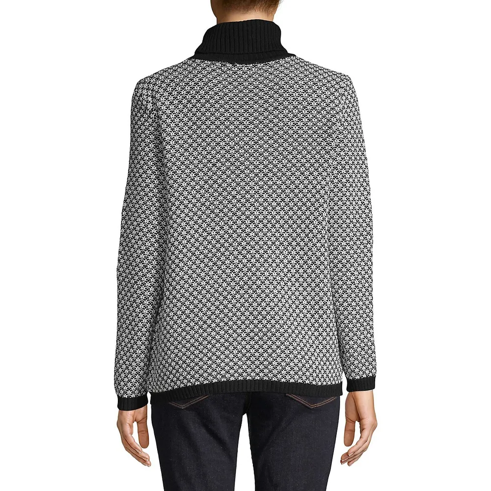 Two-Tone Patterned Turtleneck Sweater