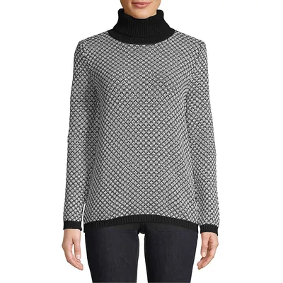 Two-Tone Patterned Turtleneck Sweater