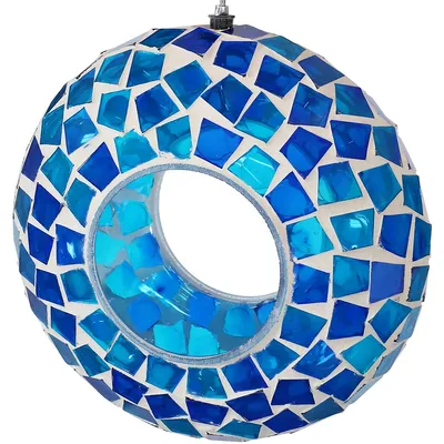 Round Mosaic Glass Hanging Fly-through Bird Feeder