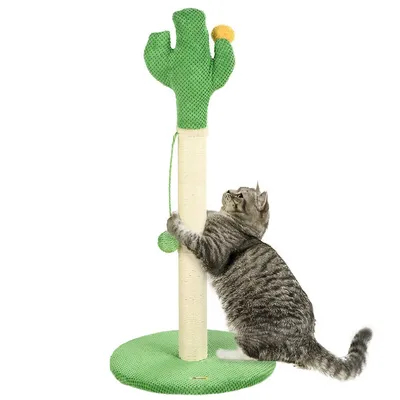 Cactus Cat Scratching Post Scratcher With Toy, Green