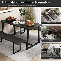 63" Large Dining Table For 4-6 People With Wavy Edge Heavy-duty Metal Frame Coffee/black