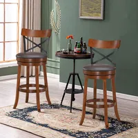 Set Of Bar Stools Swivel 29.5'' Dining Bar Chairs With Rubber Wood Legs