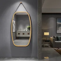 30'' Modern Rectangle Wall Hanging Framed Mirror W/ Faux Leather Strap Bathroom