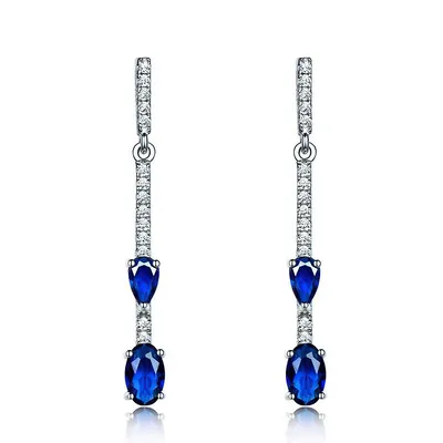 Lab Created Nano Sapphire Dangle And Drop Earrings 0.925 White Sterling Silver