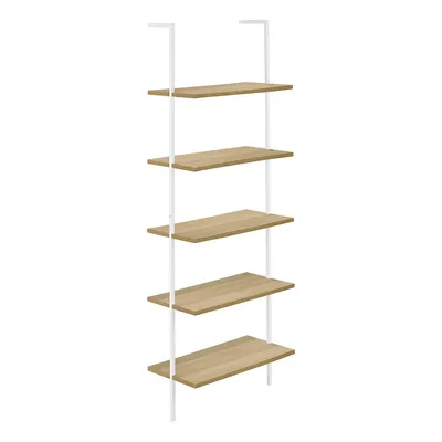 Bookcase 72"h Ladder Natural White Metal