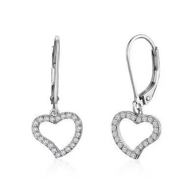 Sterling Silver 925 Heart Dangle Leverback Earrings Girls Teens Cz Open