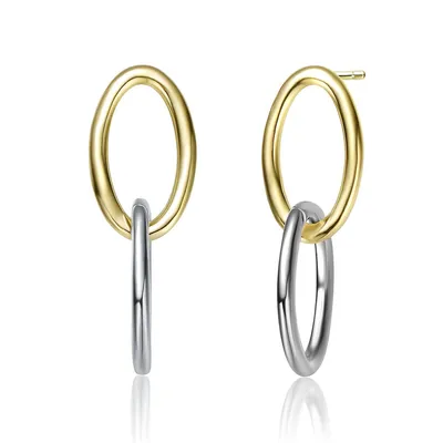 Two Tone Interlinked Oval Drop Earrings