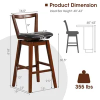 Swivel Counter Height Bar Stool 26" Upholstered Pu Leather Hollow Backrest