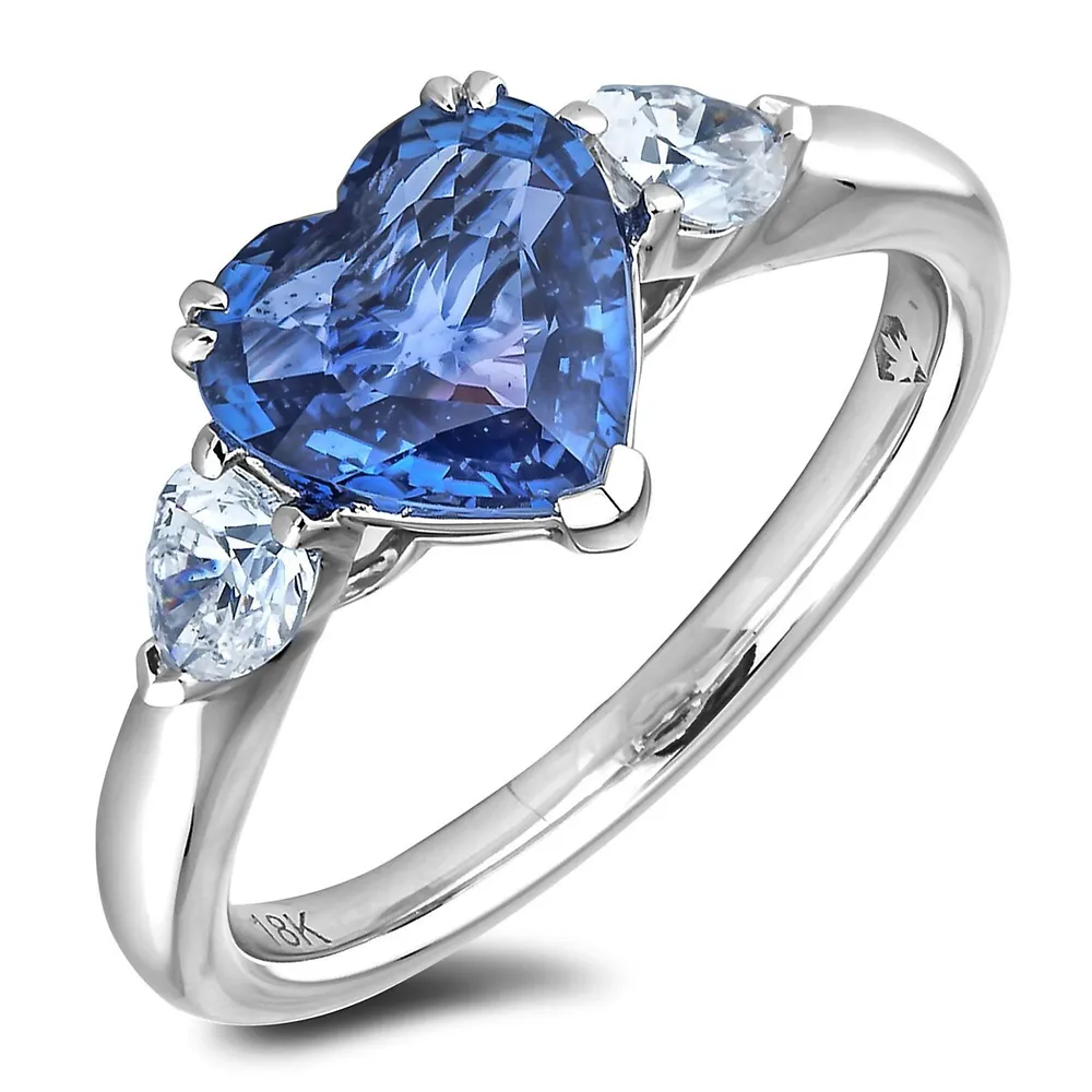 18k White Gold 2.35 Ct Sapphire & 0.36 Cttw Canadian Diamond Ring