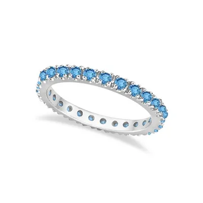 Blue Topaz Eternity Stackable Ring Band 14k White Gold (0.75ct)