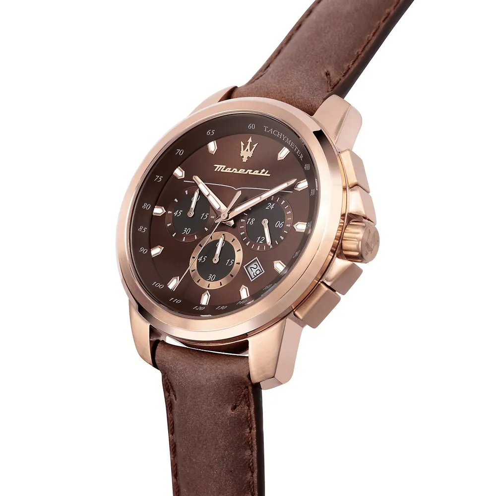Successo 44mm Quartz Stainless Steel Watch In Rose Gold/dark Brown