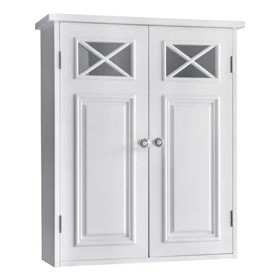 Teamson Home Wooden Bathroom Wall Cabinet 2 Doors Cross Molding White