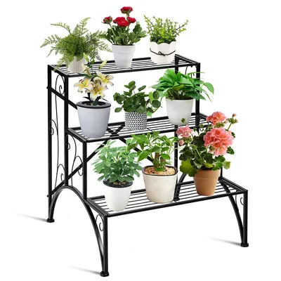 Plant Rack 3-tier Metal Plant Stand Garden Shelf Stair Style Decorative