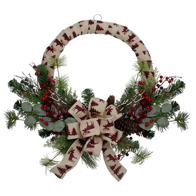 Burlap Wrapped Artificial Christmas Wreath - 24-inch, Unlit