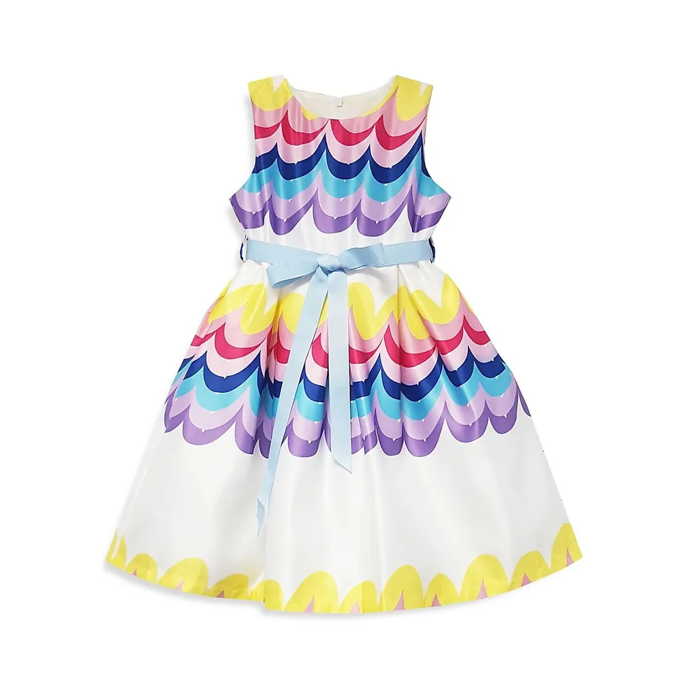 Little Girl's Rainbow Tie-Waist Striped Dress