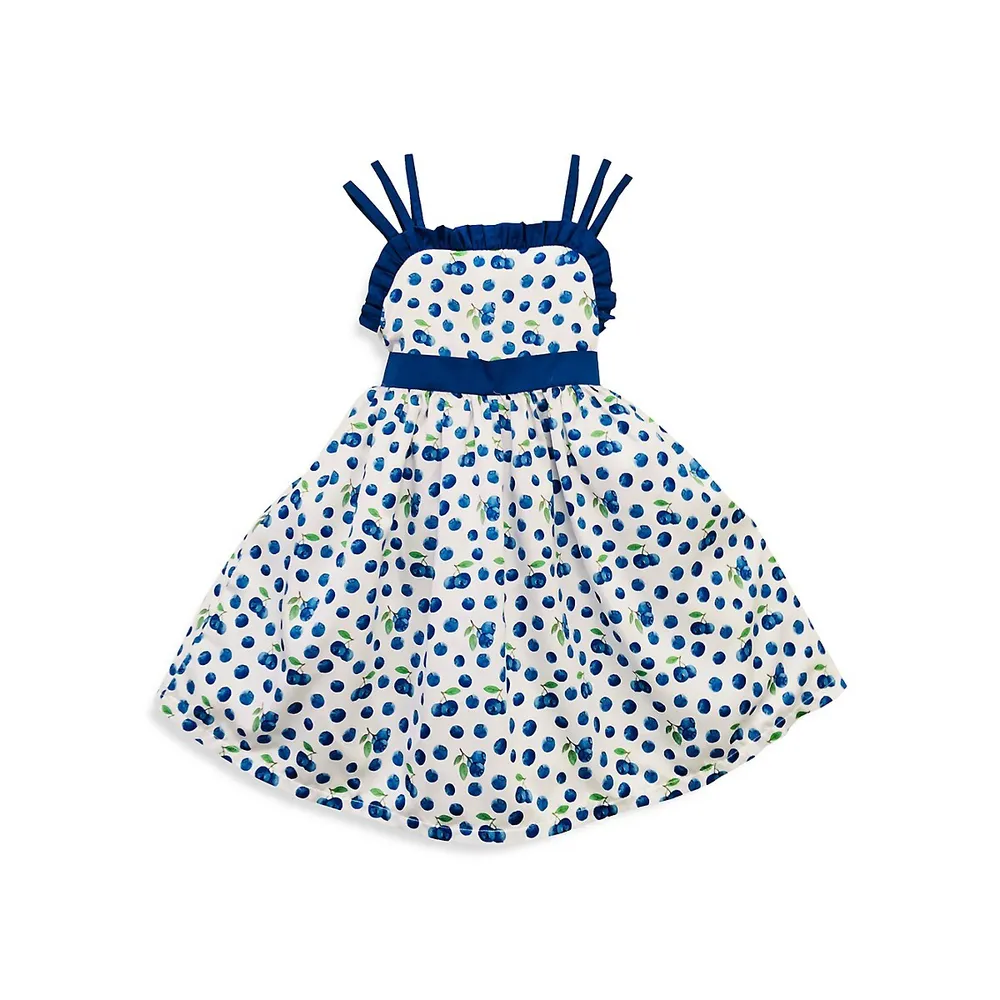 Girl's Blueberry-Print Flared Dress
