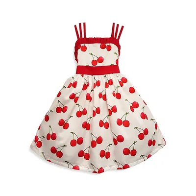 Little Girl's Cherry Print Flared Dress