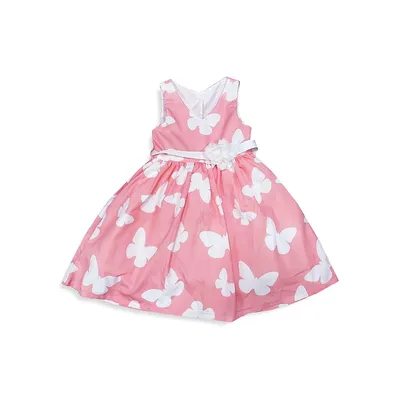 Little Girl's Butterfly Accent Flared Dress