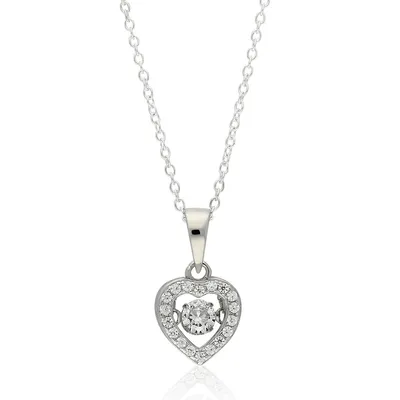 Sterling Silver 18" Dancing Stone Heart Pendant Necklace