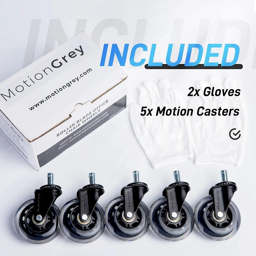 Motiongrey Office Chair Caster Wheels -auto- Roller Blade, Ergonomic Swift Wheels, Swivel Gaming Office Chair Support For Safe Rolling On All Floor Surface (set Of 5)