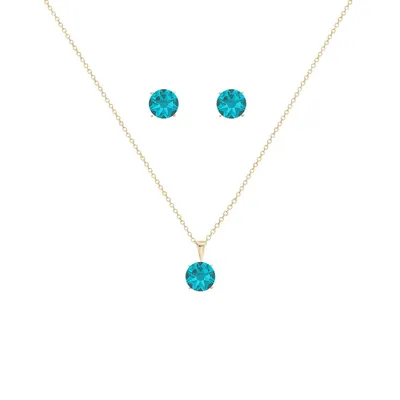 Goldtone December Blue Topaz Birthstone Cz Earring & Necklace Set