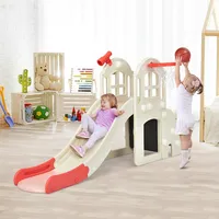 6-in-1 Large Slide For Kids Toddler Climber Playset W/ Basketball Hoop
