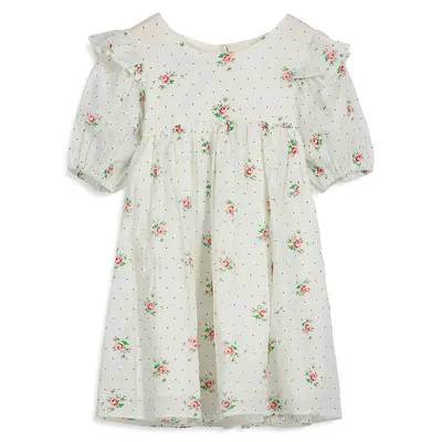 Little Girl's Dainty Floral Puff-Sleeve Dress
