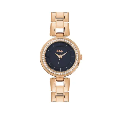 Ladies Lc06262.490 3 Hand Rose Gold Watch With A Rose Gold Metal Band And A Blue Dial