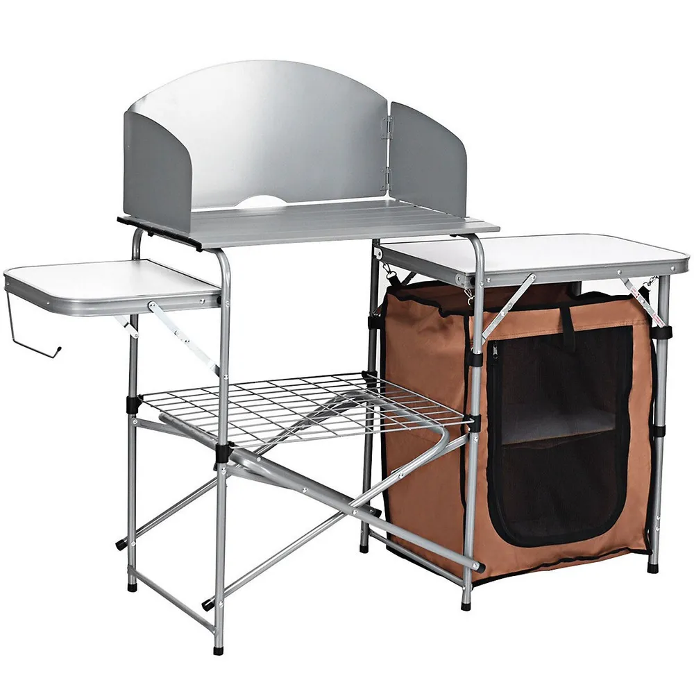 Costway Patio Folding Camping Table Aluminum Adjustable Portable